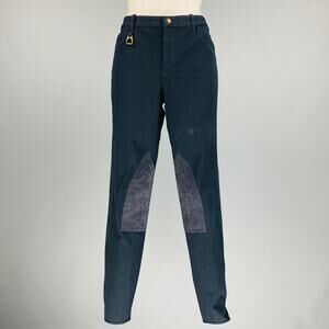 RALPH LAUREN Size 8 Navy Cotton Elastane Patchwork Suede Casual Pants